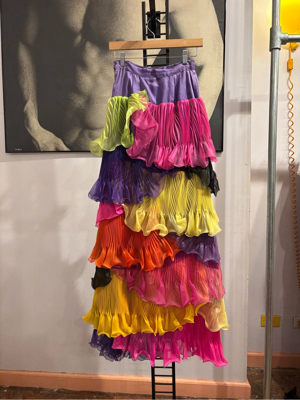 Ruffle Silk Maxi Skirt Fun Pleats size 44 Ematite Multicolor Tiered